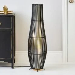 Alec Natural Cane Black Floor Lamp