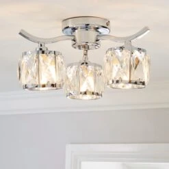 Kleio 3 Light Glass Chrome Semi Flush Ceiling Light