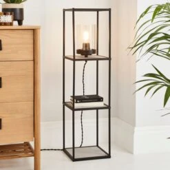 Lighting Sale Store 50 Aiko Black And Faux Marble Midi Shelved Floor Lamp