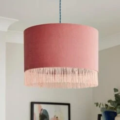 Fringed Velvet Drum Lamp Shade -Lighting Sale Store 30870732