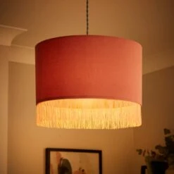 Fringed Velvet Drum Lamp Shade -Lighting Sale Store 30870732 alt01