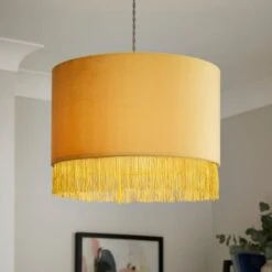 Fringed Velvet Drum Lamp Shade -Lighting Sale Store 30870733