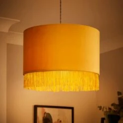 Fringed Velvet Drum Lamp Shade -Lighting Sale Store 30870733 alt01