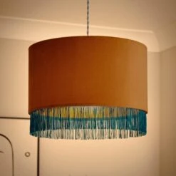 Fringed Velvet Drum Lamp Shade -Lighting Sale Store 30870757 alt01