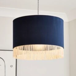 Fringed Velvet Drum Lamp Shade -Lighting Sale Store 30870759