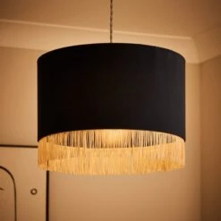 Fringed Velvet Drum Lamp Shade -Lighting Sale Store 30870759 alt01